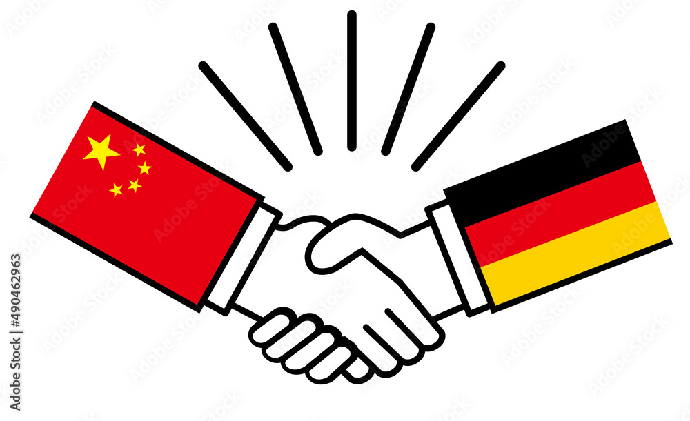 中国とドイツ 国旗がついた手が握手 国家間の戦争紛争 同盟 和解 合意のイメージイラスト Stock Vector Adobe Stock
