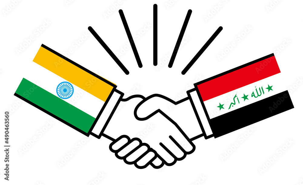 インドとイラク 国旗がついた手が握手 国家間の戦争紛争 同盟 和解 合意のイメージイラスト Stock Vector Adobe Stock