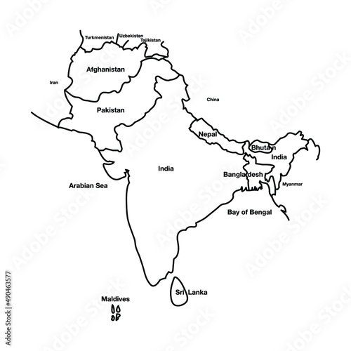 South Asia Outline Map. Editable Vector EPS Symbol Illustration.