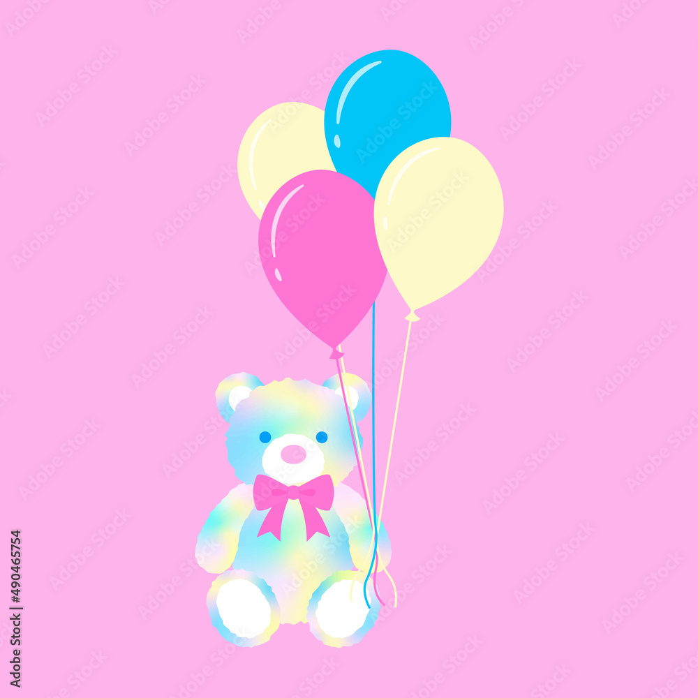 vector background with rainbow teddy bear with balloons for banners