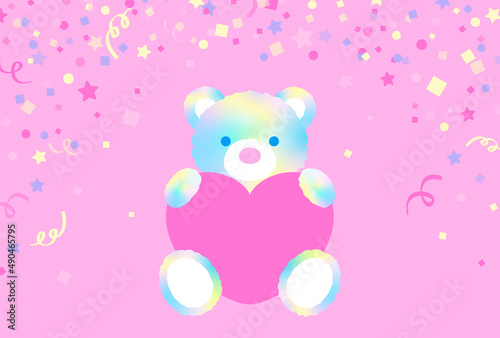 festive vector background with rainbow teddy bear with heart for banners, cards, flyers, social media wallpapers, etc.