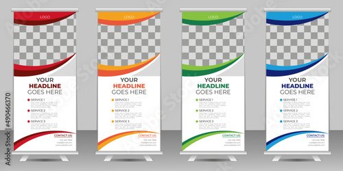 Corporate rollup banner design for marketing. in blue and red color.