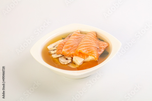 Japanese traditional miso soup with salmon