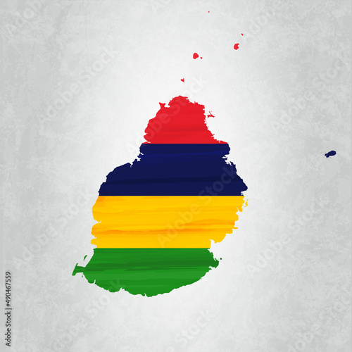 Mauritius map with flag