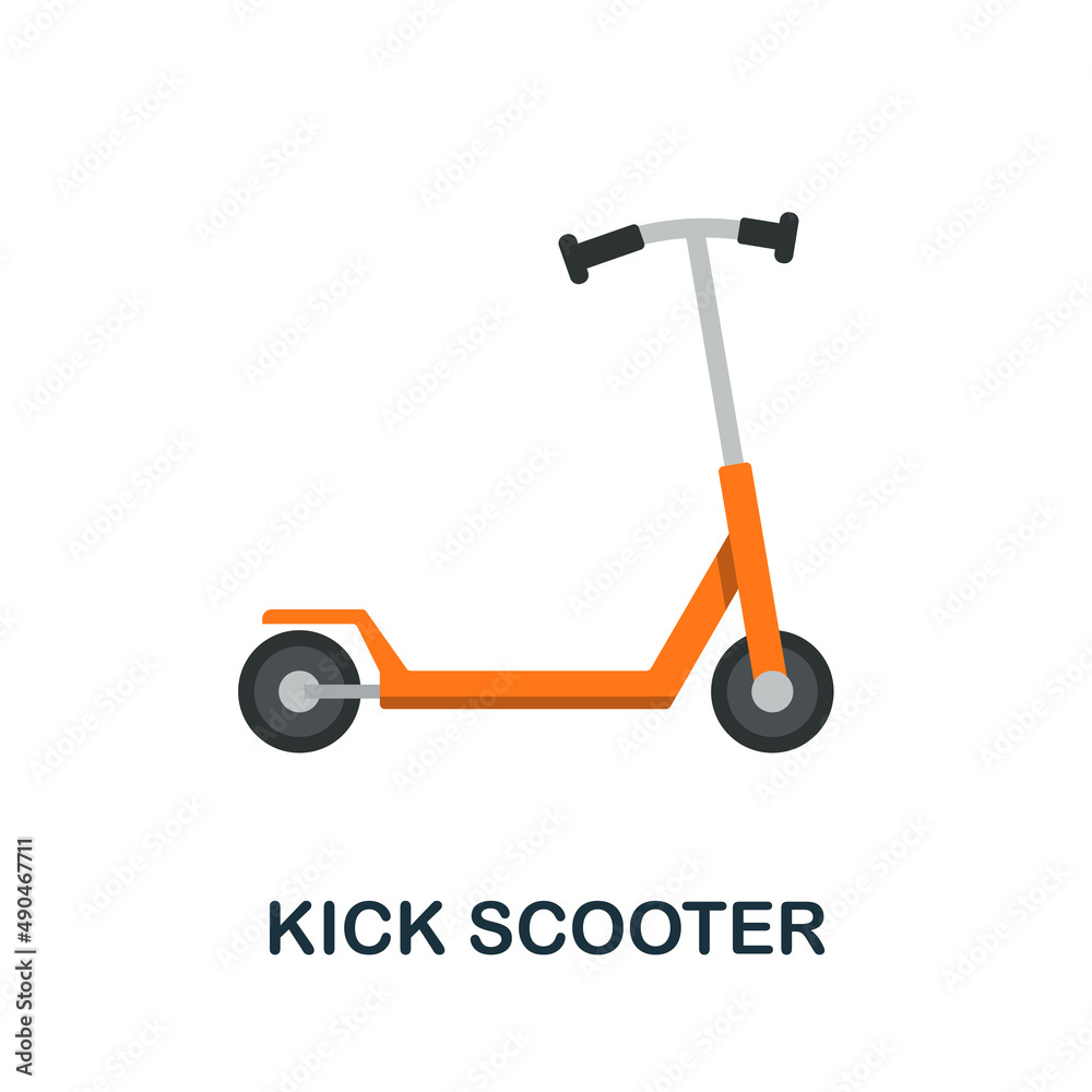 Kick Scooter flat icon. Colored element sign from public transport collection. Flat Kick Scooter icon sign for web design, infographics and more. Kick Scooter flat icon. Colored element sign from public transport collection. Flat Kick Scooter icon sign for web design, infographics and more.