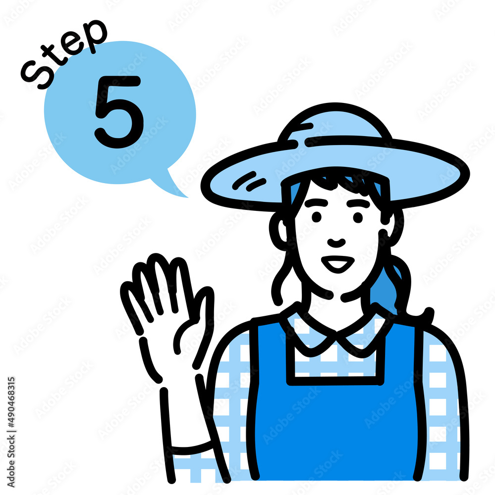 ステップ5　工程を説明する麦わら帽をかぶった農家の女性
