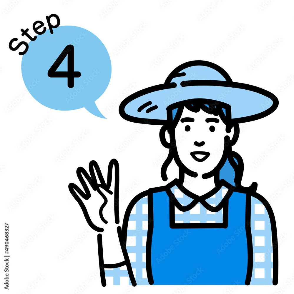 ステップ4　工程を説明する麦わら帽をかぶった農家の女性
