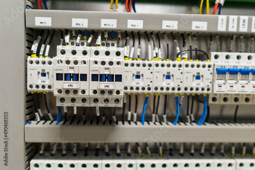 Obraz na plátně Contactors in a row in a switchboard.