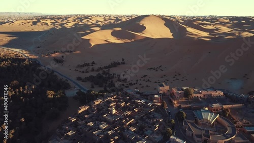 4K Footage, Aerial view of the authentic ancient Taghit in the Sahara Desert, Algeria  photo