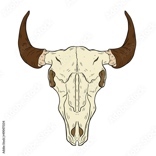 Vector animal skull. hand drawn illustration. Western style logo isolated on white