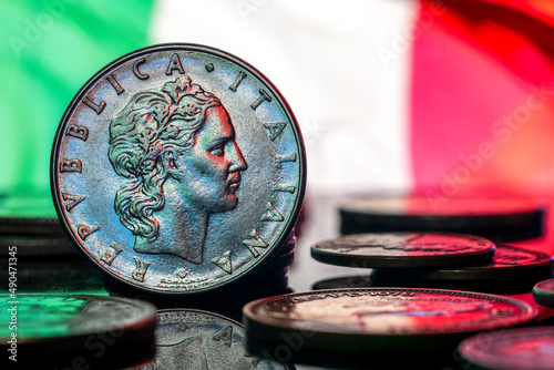 Italy 5 Lire Coin 1978 Obverse Italian Flag Background Macro