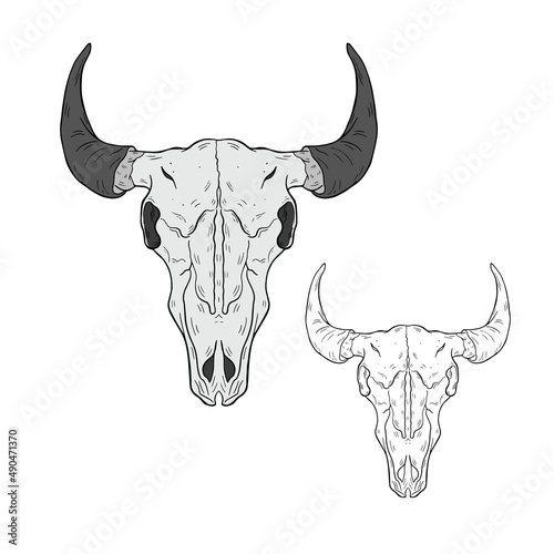 Vector animal skull. hand drawn illustration. Western style logo isolated on white