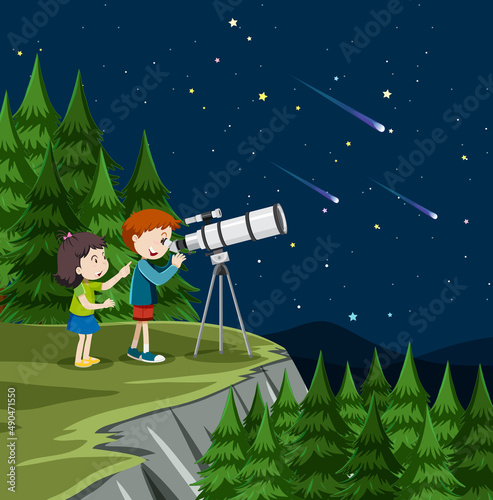 A Kids Looking at the planet with Telescope