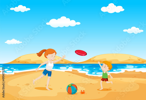 Scene with people on the beach