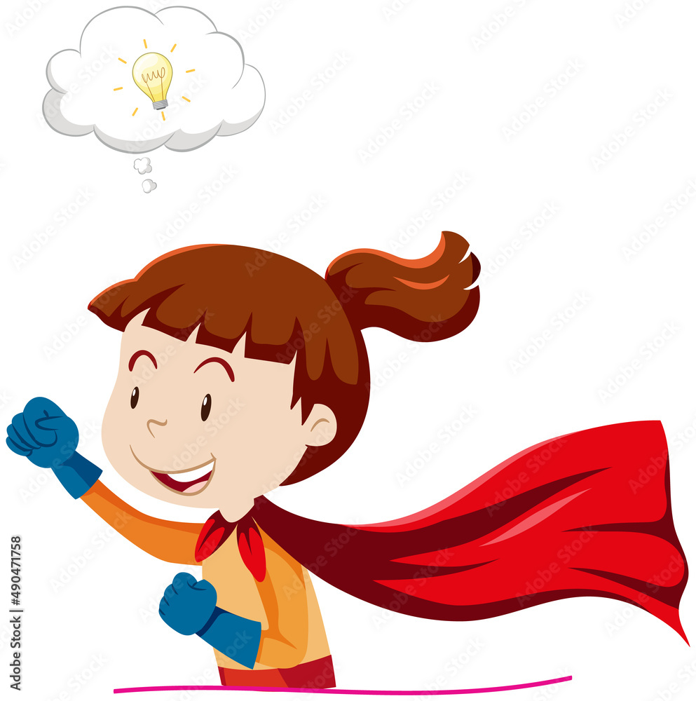 A super girl thinking on white background A super girl thinking on white background