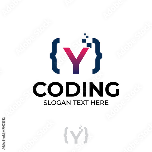 Digital code logo with letter Y design, coding illustration with pixel illustration design concepts