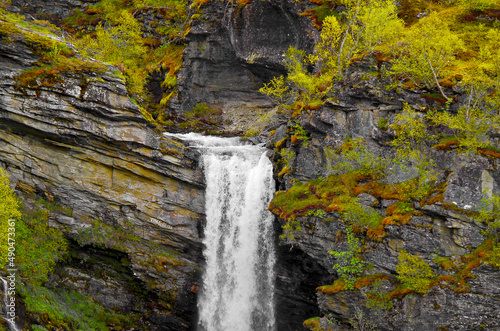 Breathtaking scenery of mountains, galciers and waterfalls in Geirangerfjord during cruising to Norway in Geiranger with beautiful scenic panorama nature landscape in Fjord photo