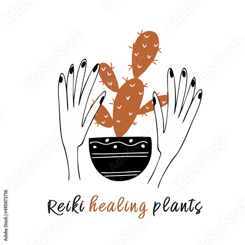 Reiki healing plants. Esoteric. Vector illustration.