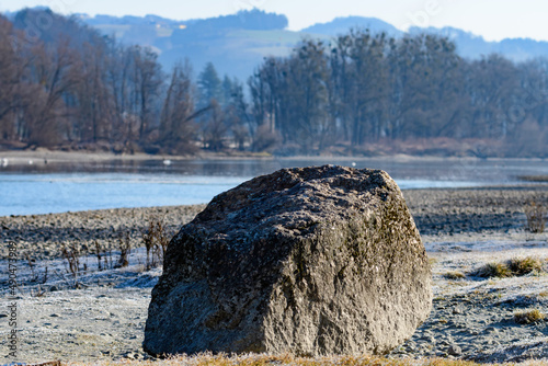 granite rock at the danube river near ardagger, lower austria