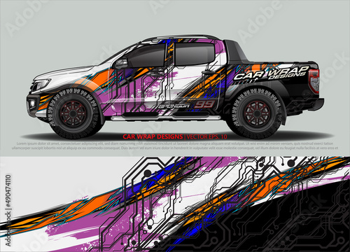 Racing Car Decal Graphic Vector, wrap vinyl sticker. Graphic abstract stripe designs for Racing vehicles.
