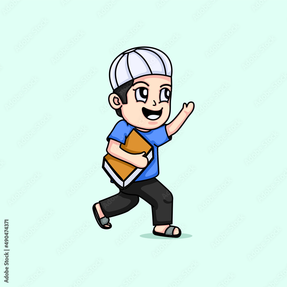 Cute muslim boys want to go to mosque for tadarus illustration