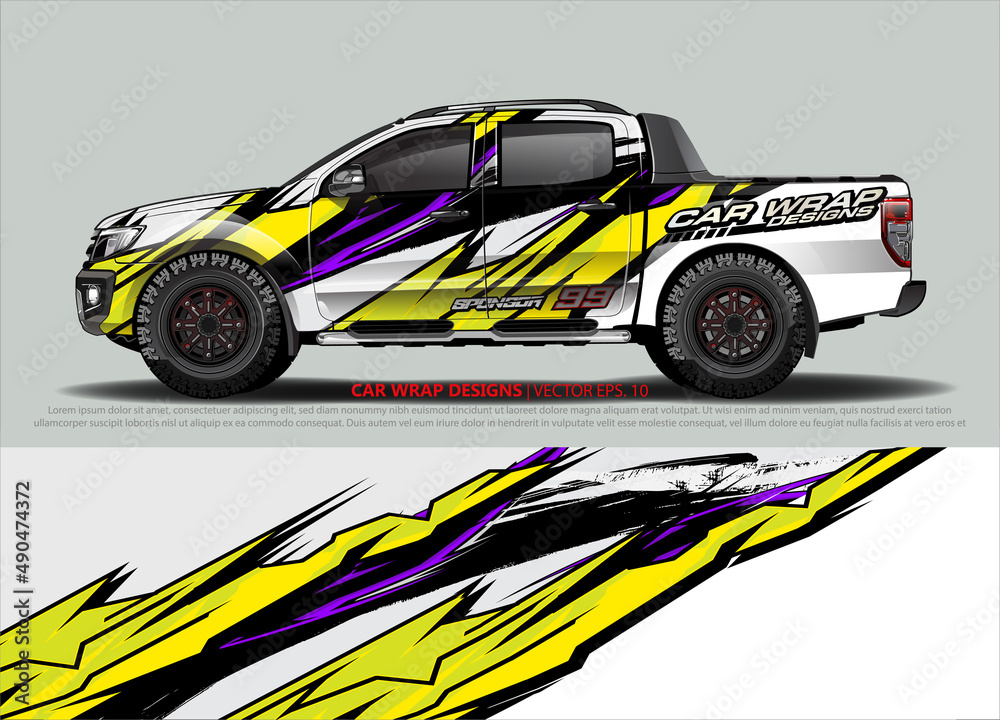 Racing Car Decal Graphic Vector, wrap vinyl sticker. Graphic abstract stripe designs for Racing vehicles.
