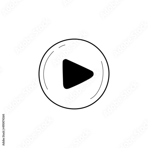 Play doodle outline icon. Play isolated button drawing element. Vector illustration