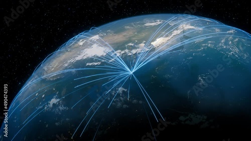 Earth in Space. Blue Lines connect Taipei, Taiwan with Cities across the World. Worldwide Travel or Communication Concept.