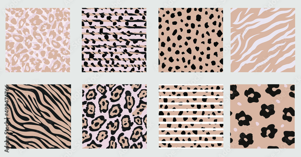  Set of safari animal fur texture seamless patterns