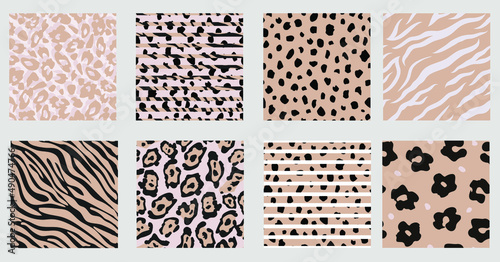 Fototapeta Naklejka Na Ścianę i Meble -   Set of safari animal fur texture seamless patterns