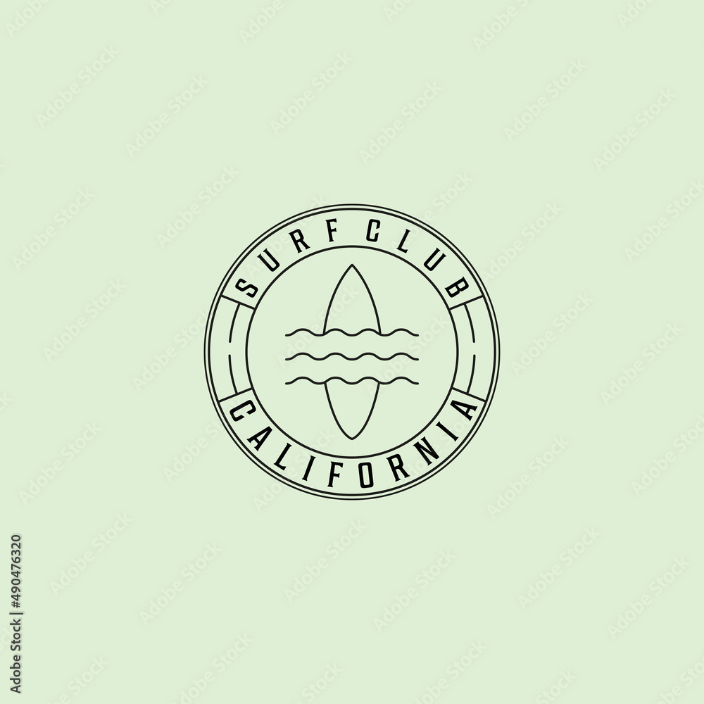 surfing club wave beach logo line art vector illustration template icon design. paradise with simple minimalist surfing club wave beach logo line art vector illustration template icon design. paradise with simple minimalist