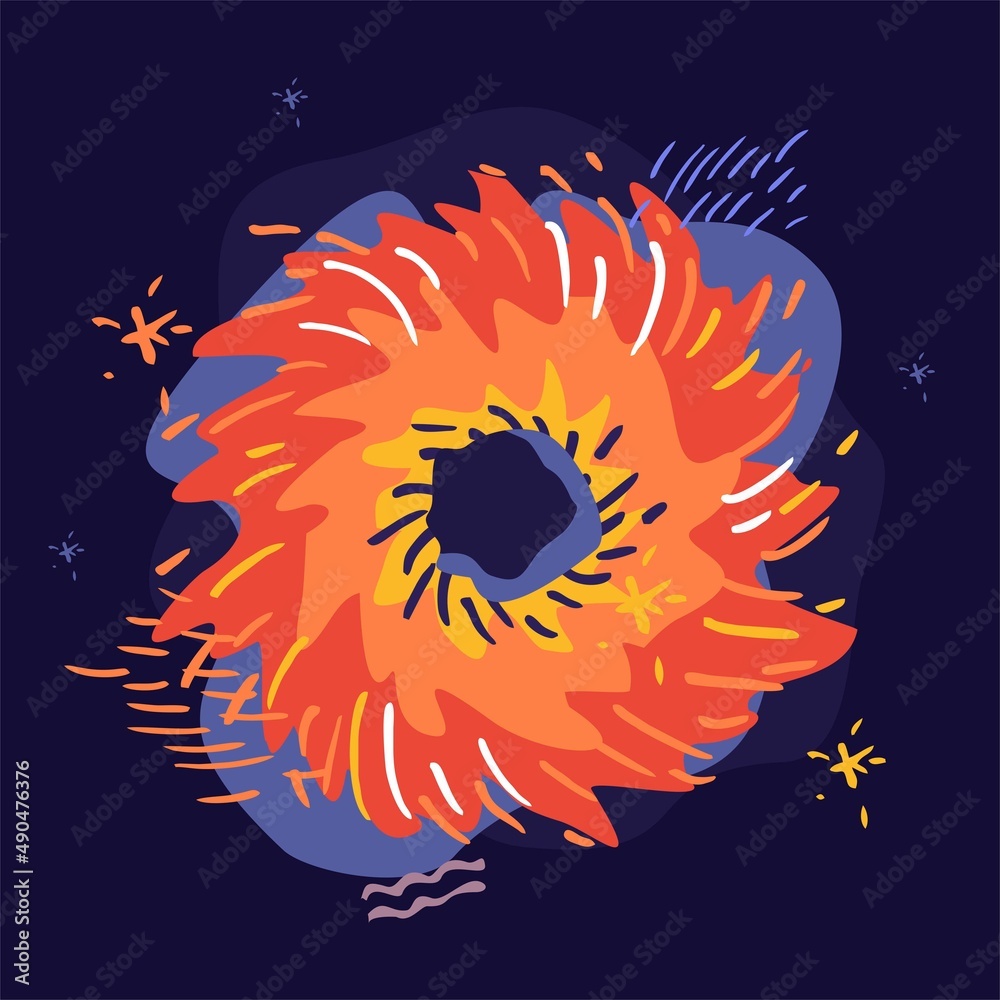 Black hole is a handdrawn sketch symbol isolated on blue. Banner's concept of of cosmic bodies. Astronomical symbol for children. Sticker for the decor of the nursery. Cartoon vector illustration Black hole is a handdrawn sketch symbol isolated on blue. Banner's concept of of cosmic bodies. Astronomical symbol for children. Sticker for the decor of the nursery. Cartoon vector illustration