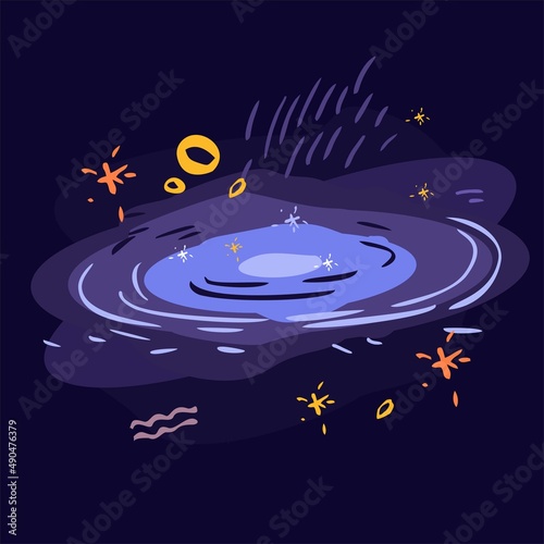 Cosmic background with galaxy, stars and constellations, isolated on the chinem. Background with an abstract black hole for children's astronomy, postcards, posters. Cartoon cute vector illustration
