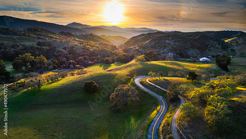 sunset over Carmel Valley rolling hills