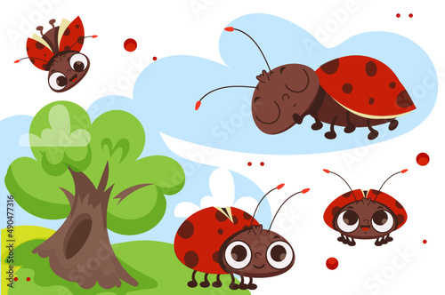 The character is a ladybug. A set of vector illustrations in cartoon style. © Nata