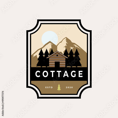 cottage cabin emblem logo Vintage modern vector illustration