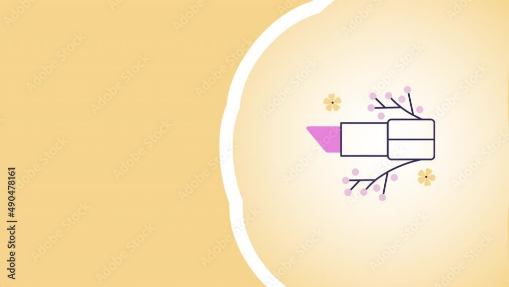 4k video of cartoon pink lipstick on yellow background. 4k video of cartoon pink lipstick on yellow background.