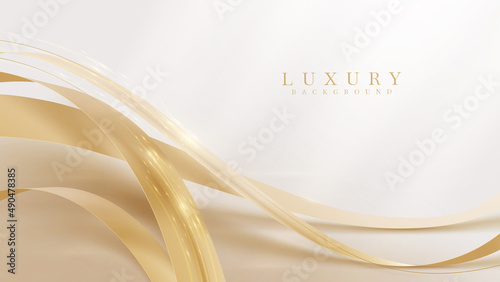 Elegant background with golden ribbon elements and glitter light effect decoration.