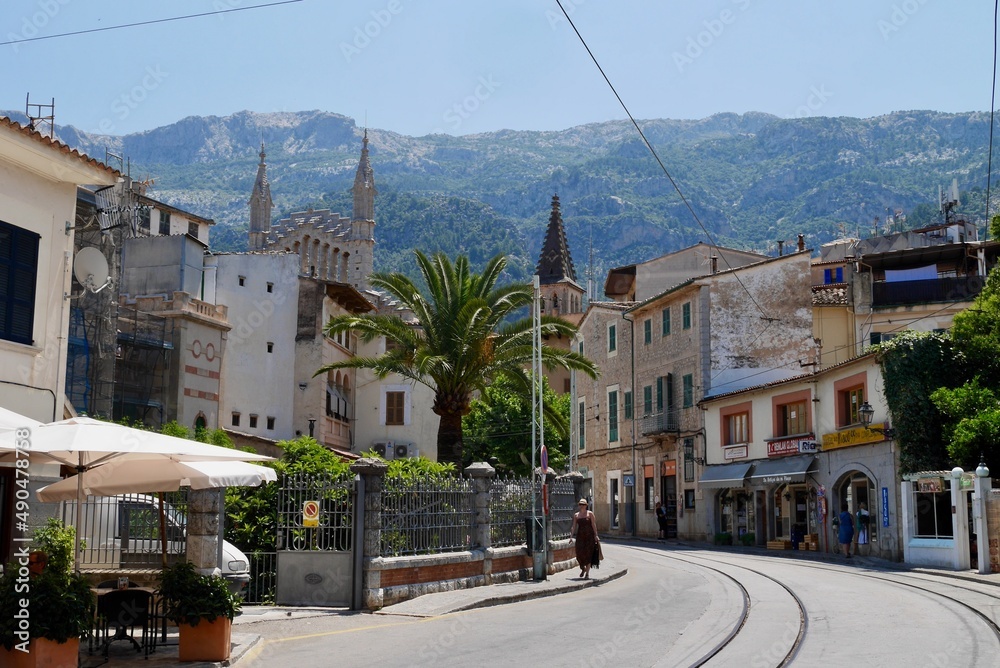 Main square of the old town of Soller. Majorca, Spain.