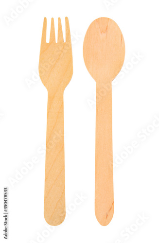 Eco friendly disposable cutlery isolated on a white background.