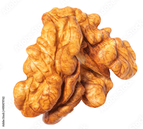 Walnut Isolated. Walnut kernel Nut on white background. Top view. Flat lay.