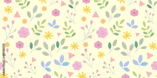 シームレスパターン やさしいのお花 ボタニカル