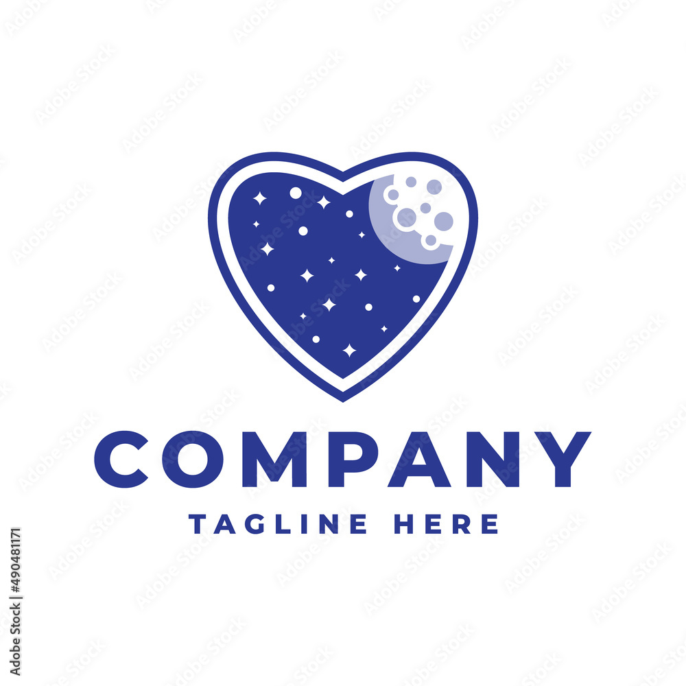 night love with a moon and stars logo design night love with a moon and stars logo design