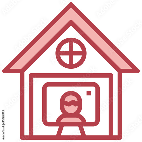 VIDEO CONFERENCE red line icon,linear,outline,graphic,illustration