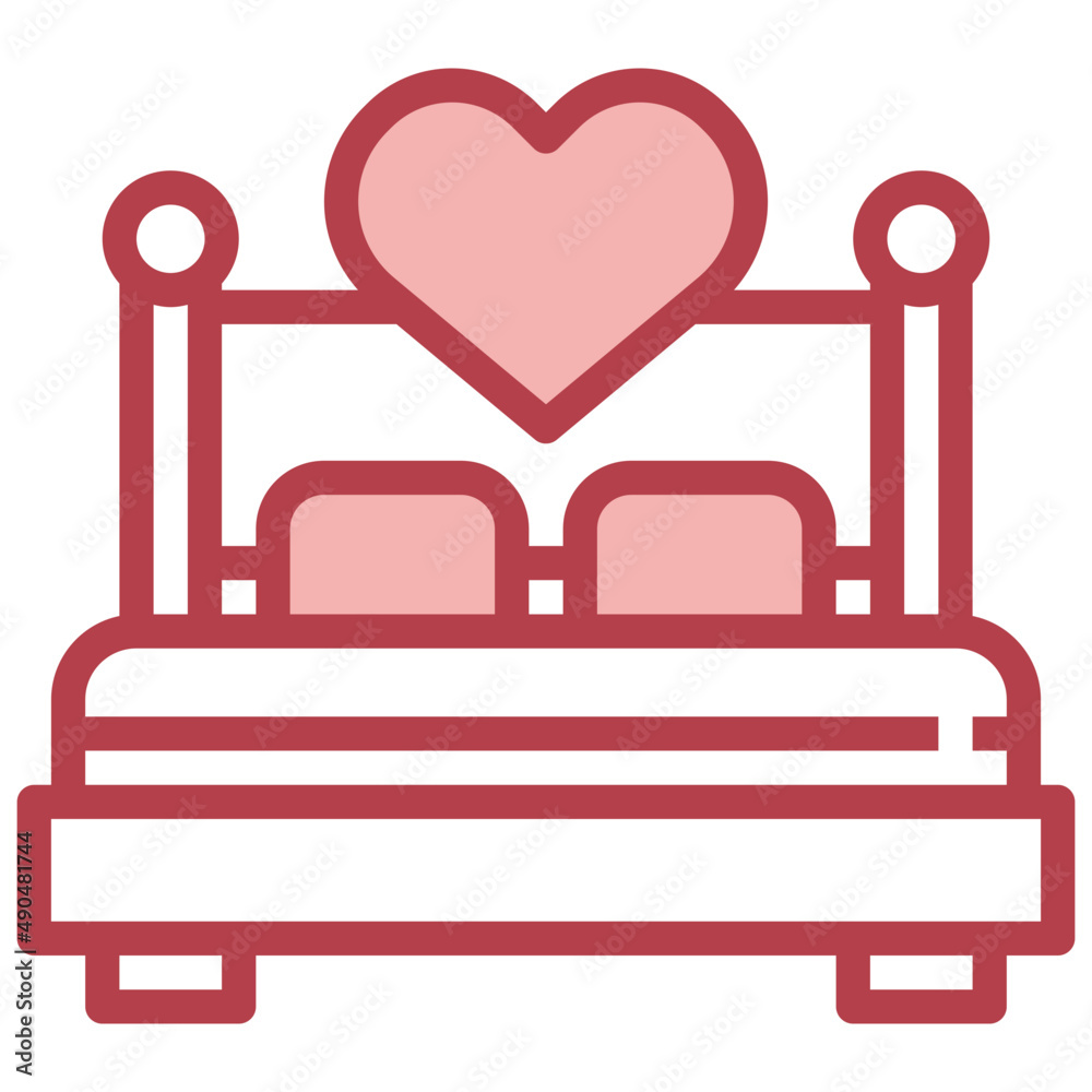DOUBLE BED red line icon,linear,outline,graphic,illustration DOUBLE BED red line icon,linear,outline,graphic,illustration