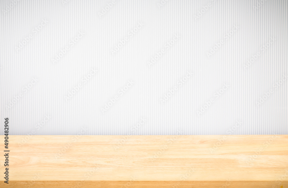 Abstract Natural wood table texture isolated on white background : Top view of plank wood for graphic stand product, interior design or montage display your product