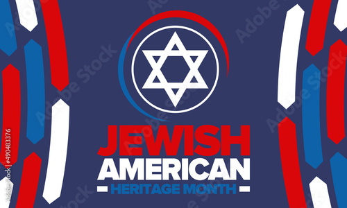 Jewish American Heritage Month. Jewish American contribution to the history United States. Celebrated annual in May. Star of David. Israel symbol. Vector poster, creative illustration