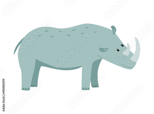 African rhinoceros cute cartoon vector illustration isolated on white.