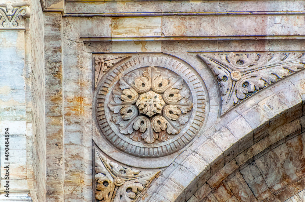 Traditional vintage decoration frequently used at facades of churches.
