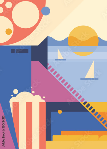Abstract poster with movie theater. Creative placard design.